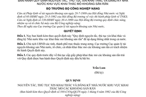 Quyết định 588-CNNg/QLTN  Quy định nguyên tắc, thủ tục xin khai thác và đăng ký Nhà nước khu vực khai thác mỏ khoáng sản rắn