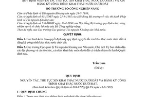 Quyết định 604-CNNg/QLTN  quy định nguyên tắc thủ tục xin khai thác nước dưới đất và xin đăng ký công trình khai thác nước dưới đất