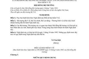 Nghị định 299-HĐBT  Điều lệ Bảo hiểm y tế