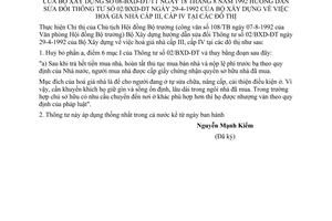 Thông tư 08-BXD-ĐT/TT hoá giá nhà cấp III, IV đô thị sửa đổi thông tư 02/BXD-ĐT