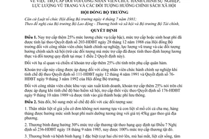 Quyết định 303-HĐBT trợ cấp đối với công nhân viên chức hành chính sự nghiệp, lực lượng vũ trang  các đối tượng hưởng chính sách xã hội