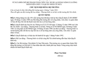 Quyết định 304-CT chế độ thanh toán tiền tàu xe để sửa đổi chế độ thanh toán tiền tàu xe đi lại hàng năm