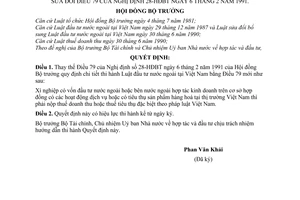 Quyết định 312-HĐBT quy định chi tiết Luật đầu tư nước ngoài sửa đổi Điều 79  Nghị định 28-HĐBT ngày năm 1991