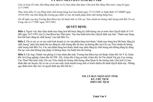 Quyết định 640/QĐ-UB năm 1992 danh mục hàng hoá bắt buộc đăng ký chất lượng Bến Tre