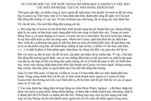 Chỉ thị 321-CT vấn đề hợp tác nước ngoài mở sòng bạc Casino đặt máy đánh bạc nhà hàng, khách sạn