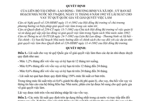 Quyết định liên bộ  370-QĐ/LĐ  lãi suất cho vay từ quỹ quốc gia về giải quyết việc làm