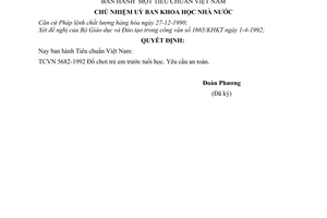 Quyết định  596-QĐ  một tiêu chuẩn Việt Nam TCVN 5682-1992 Đồ chơi trẻ em trước tuổi học