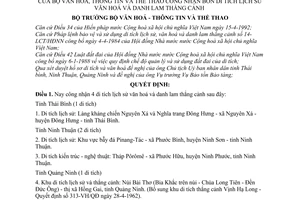 Quyết định 1140-QĐ/BT công nhận bốn di tích lịch sử văn hoá và danh lam thắng cảnh