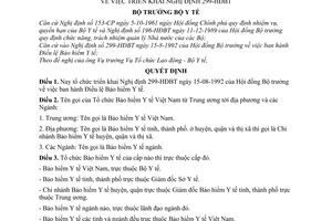 Quyết định 935/BYT-QĐ  nhiệm vụ, quyền hạn của bộ y tế để triển khai Nghị định 299-HĐBT