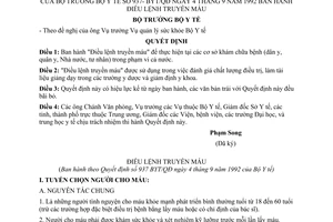 Quyết định 937-BYT/QĐ  Điều lệ truyền máu