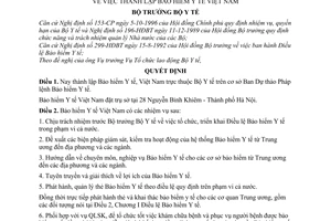 Quyết định  958/BYT-QĐ  thành lập Bảo hiểm Y tế Việt Nam