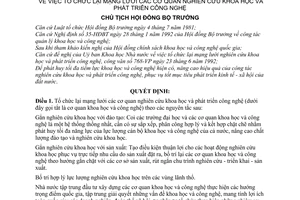 Quyết định  324-CT  tổ chức lại mạng lưới các cơ quan nghiên cứu khoa học và phát triển công nghệ