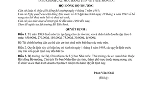 Quyết định  326-HĐBT  điều chỉnh các mức bằng tiền về thuế môn bài