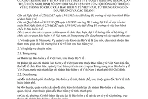 Thông tư 11-BYT/TT hệ thống tổ chức Bảo hiểm y tế Việt Nam trung ương đến địa phương các ngành hướng dẫn Nghị định 299/HĐBT