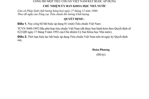 Quyết định  630-QĐ  công bố một tiêu chuẩn Việt nam bắt buộc áp dụng TCVN 5680-1992 Dấu phù hợp tiêu chuẩn Việt Nam