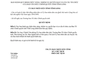 Quyết định 329/QĐ.UBT 1992 nhiệm vụ quyền hạn cơ cấu tổ chức Ban Tổ chức chính quyền Vĩnh Long