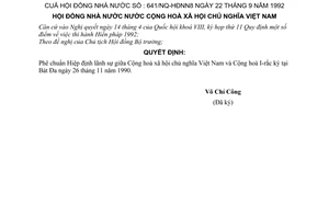 Nghị quyết 641/NQ-HĐNN8 phê chuẩn Hiệp định lãnh sự giữa Việt Nam và I Rắc