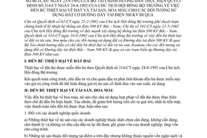 Thông tư 46-TC/ĐT đất đai tài sản hoa màu đối tượng sử dụng đất có đường dây tải điện 500KV đi qua hướng dẫn Quyết định  314-CT