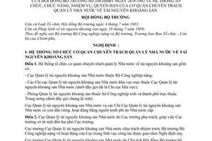 Nghị định 356-HĐBT hệ thống tổ chức, chức năng, nhiệm vụ, quyền hạn của cơ quan chuyên trách quản lý Nhà nước về tài nguyên khoáng sản