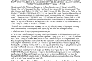 Chỉ thị 40/CT-UB quy chế đưa người lao động Việt Nam làm việc có thời hạn nước ngoài kèm theo Nghị định 370/HĐBT 05/TT-LB-TC-LĐTBXH 08/LĐTBX-TT