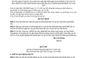 Quyết định  1991-QĐ/VT  Quy chế quản lý và kinh doanh dịch vụ vận tải