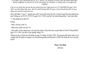 Thông tư 49-TC/TCT thuế doanh thu hoạt động sản xuất hoá chất bổ sung Thông tư 59-TC/TCT/CS