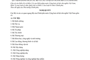 Nghị quyết quy định danh sách Bộ và các cơ quan ngang bộ của Chính phủ