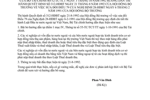 Thông tư 52-TC/TCT Luật Đầu tư nước ngoài tại Việt Nam hướng dẫn Quyết định 312-HĐBTsửa đổi Điều 79 Nghị định 28-HĐBT