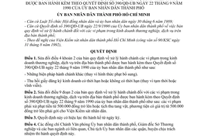 Quyết định 2441/QĐ-UB bổ sung bản quy định về xử lý hành chánh đối với các vi phạm trong kinh doanh thương nghiệp, dịch vụ theo QĐ 390/QĐ-UB