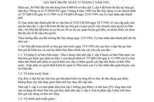 Chỉ thị 43/CT-UB cấp giấy chủ quyền nhà cấp 3 cấp 4 hoàn tất thủ tục hóa giá nhà trước ngày 15/5/1992