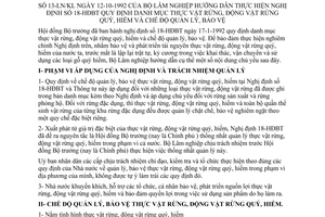 Thông tư 13-LN/KL quy định danh mục thực vật rừng, động vật rừng quý, hiếm chế độ quản lý, bảo vệ hướng dẫn Nghị định 18-HĐBT