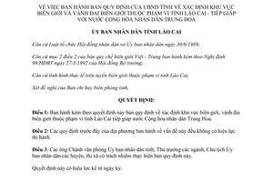 Quyết định 288/QĐ.UB 1992 xác định khu vực biên giới và vành đai biên giới thuộc phạm vi Lào Cai