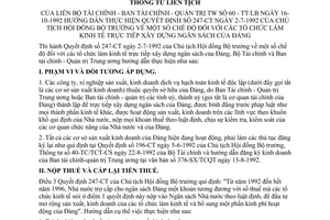 Thông tư liên tịch 60-TT/LB chế độ tổ chức kinh tế trực tiếp xây dựng ngân sách Đảng