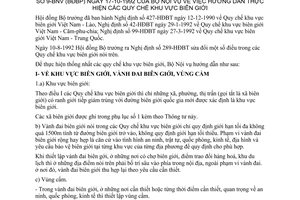 Thông tư 9-BNV(BĐBP) hướng dẫn Quy chế khu vực biên giới