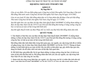 Nghị quyết 29/NQ-HĐND 1992 đấu tranh chống tham nhũng bảo vệ trật tự an toàn xã hội Bến Tre