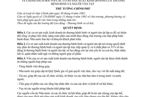 Quyết định15-TTg  chính sách đối với các cơ sở sản xuất kinh doanh của thương bệnh binh người tàn tật