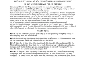 Quyết định 2549/QĐ-UB  Quy định quản lý trật tự an toàn giao thông đường thủy nội địa và bến, cảng sông thành phố Hồ Chí Minh