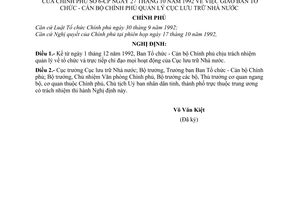 Nghị định 6-CP giao Ban Tổ chức - Cán bộ Chính phủ quản lý Cục Lưu trữ Nhà nước