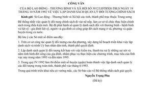 Công văn 3012/LĐTBXH-TBLS lập danh sách quản lý đối tượng chính sách