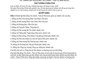 Quyết định  85-TTg  thành lập Hội đồng Tài chính - Tiền tệ Nhà nước