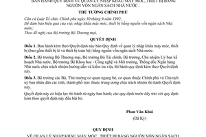 Quyết định  91-TTg  Quy định về quản lý nhập khẩu máy móc, thiết bị bằng nguồn vốn ngân sách Nhà nước