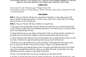 Nghị định 11-CP chức năng, nhiệm vụ, quyền hạn và tổ chức bộ máy của Tổng cục Thể dục Thể thao