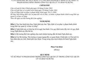Nghị định 14-CP quy định xử phạt vi phạm hành chính trong lĩnh vực quản lý và bảo vệ rừng