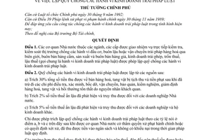 Quyết định 180-TTg  lập quỹ chống các hành vi kinh doanh trái pháp luật