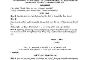 Nghị định 18-CP Quy định về thoả ước lao động tập thể