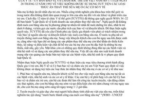 Thông tư liên tịch 17/TTLB không sử dụng tuỳ tiện thức ăn thay sữa mẹ Sở y tế