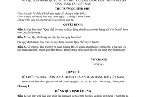 Quyết định 204-TTg Quy chế tổ chức  hoạt động của Thanh tra an toàn hàng hải Việt Nam