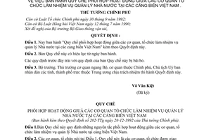 Quyết định 202-TTg  Quy chế phối hợp hoạt động giữa các cơ quan tổ chức làm nhiệm vụ quản lý Nhà nước tại cảng biển Việt Nam