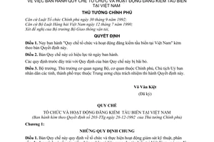 Quyết định 203-TTg  Quy chế tổ chức  hoạt động đăng kiểm tầu biển tại Việt Nam