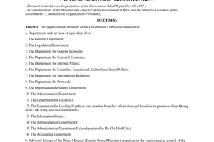 Decision No. 212-TTg, on the organizational structure of the Government’s office, promulgated by The Prime Minister of Government.